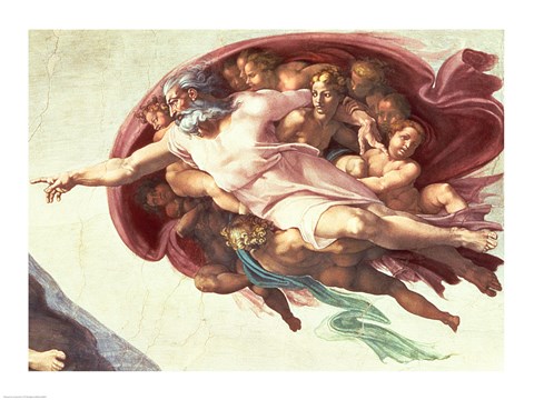 Framed Sistine Chapel Ceiling: The Creation of Adam, detail of God the Father, 1508-12 Print