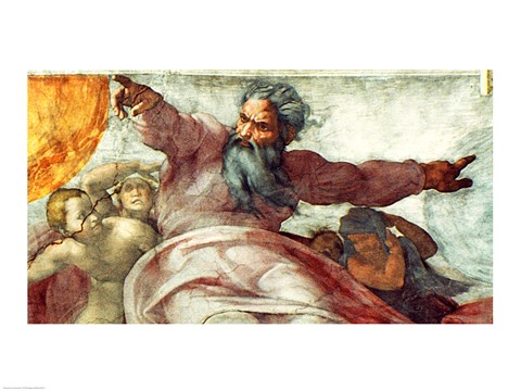 Framed Sistine Chapel Ceiling: Creation of the Sun and Moon, 1508-12 Print