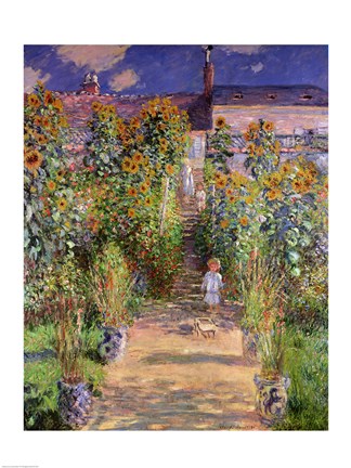 Framed Artist&#39;s Garden at Vetheuil, 1880 Print