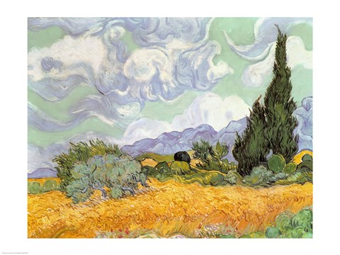 Framed Wheatfield with Cypresses, 1889 Print