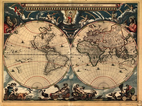 Framed World Map 1664 Print