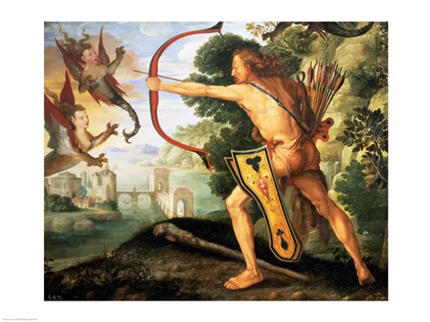 Framed Hercules and the Stymphalian birds, 1600 Print