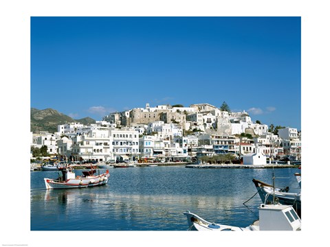 Framed City Skyline and Harbor, Naxos, Cyclades Islands, Greece Print