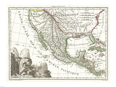 Framed 1810 Tardieu Map of Mexico, Texas and California Print