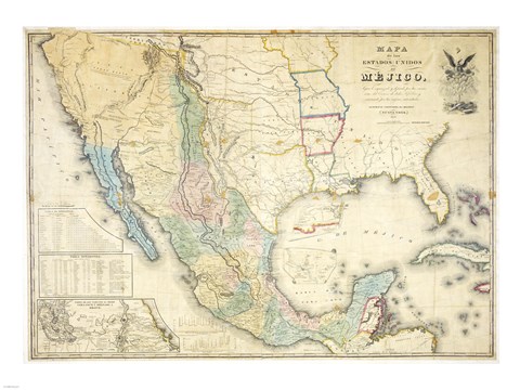 Framed Map of Mexico 1847 Print