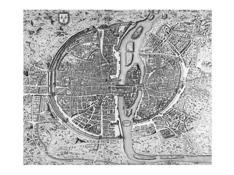 Framed Map of Paris circa 1550 Print