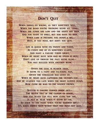 Framed Don&#39;t Quit Poem Print