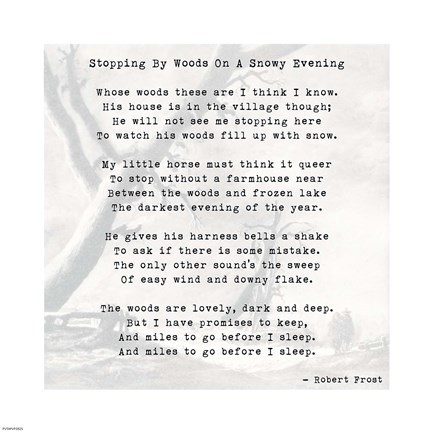 Framed Stopping By Woods On A Snowy Evening - Robert Frost Print