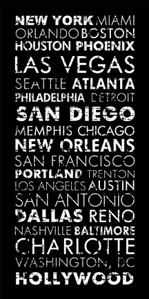 Framed USA Cities Black Print