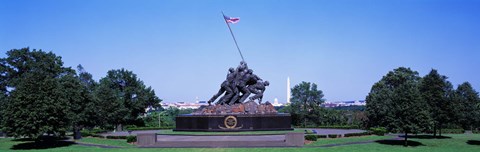 Framed War memorial with Washington Monument in the background, Iwo Jima Memorial, Arlington, Virginia, USA Print