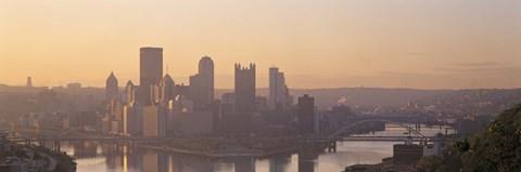 Framed USA, Pennsylvania, Pittsburgh, Allegheny &amp; Monongahela Rivers, View of the confluence of rivers at twilight Print