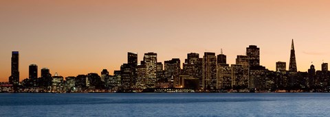 Framed Buildings lit up at dusk, San Francisco, California, USA 2010 Print