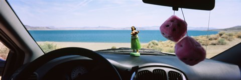 Framed Lake viewed through the windshield of a car, Pyramid Lake, Washoe County, Nevada, USA Print