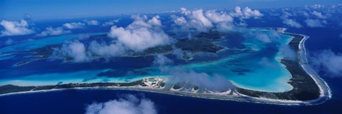 Framed Aerial View Of An Island, Bora Bora, French Polynesia Print