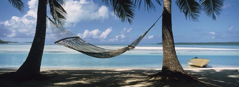 Framed Hammock on the beach, Cook Islands South Pacific Print