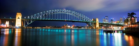 Framed Sydney Harbour Bridge with the Sydney Opera House in the background, Sydney Harbor, Sydney, New South Wales, Australia Print