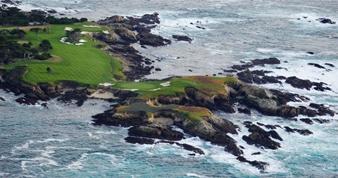 Framed Golf course on an island, Pebble Beach Golf Links, Pebble Beach, Monterey County, California, USA Print