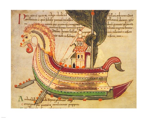 Framed Viking Dragon Ship Print