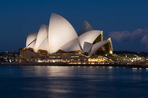 Framed Australia, Sydney Opera House at night on waterfront Print