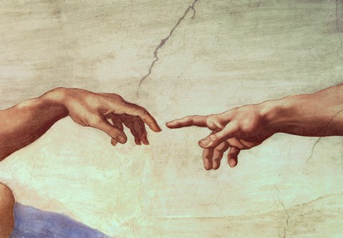 Framed Hands of God and Adam, detail from The Creation of Adam, from the Sistine Ceiling, 1511 Print