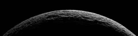 Framed Unreal Landscape of Saturn&#39;s Moon Dione Blasted by Impacts Print