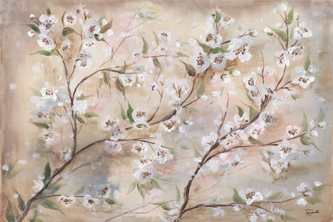 Framed Cherry Blossoms Taupe Landscape Print