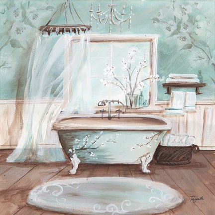 Framed Aqua Blossom Bath II Print