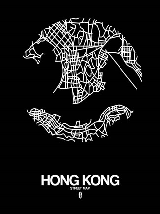 Framed Hong Kong Street Map Black Print