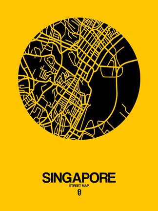 Framed Singapore Street Map Yellow Print