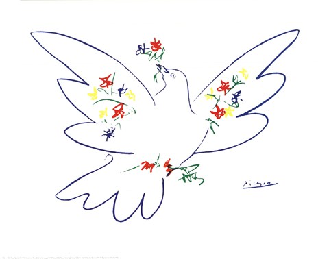 Framed Colombe Avec Fleurs Print