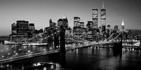 Framed Brooklyn Bridge, NYC BW Pano Print