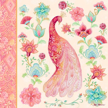 Framed Pink Medallion Peacock I Print