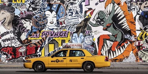 Framed Taxi and Mural Painting in Soho, NYC Print