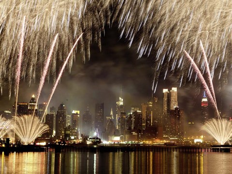 Framed Fireworks on Manhattan, NYC Print