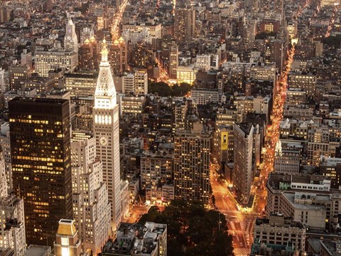 Framed Aerial View of Manhattan with Flatiron Building, NYC Print