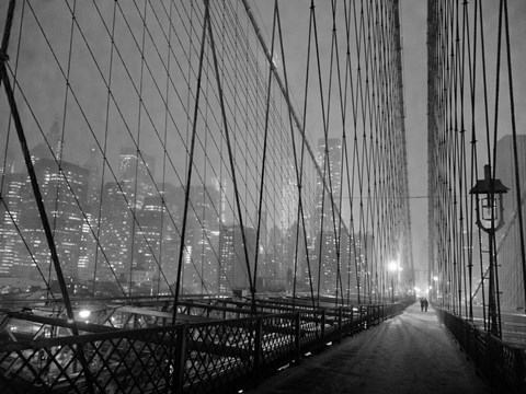 Framed On Brooklyn Bridge by Night, NYC Print