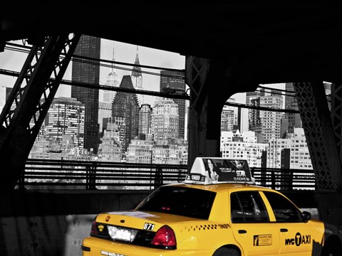 Framed Taxi on the Queensboro Bridge, NYC Print