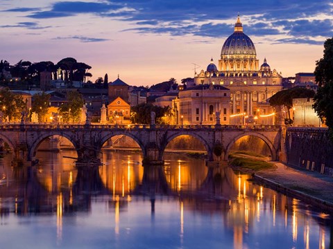 Framed Night View at St. Peter&#39;s Cathedral, Rome Print