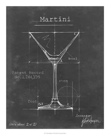 Framed Barware Blueprint V Print