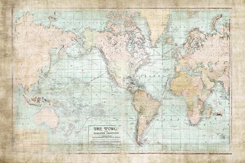 Framed World Map Vintage 1913 Print