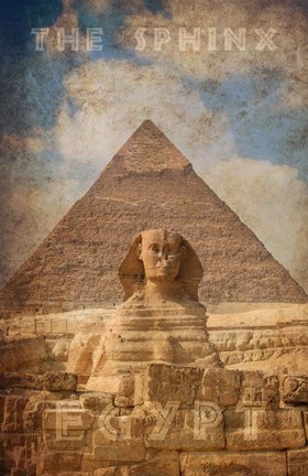 Framed Vintage Great Sphinx of Giza, Pyramids, Egypt, Africa Print