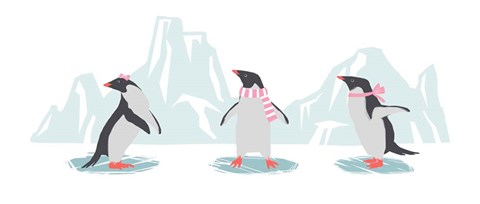 Framed Minimalist Penguin Trio, Girls Print