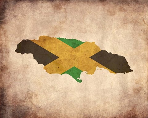 Framed Map with Flag Overlay Jamaica Print