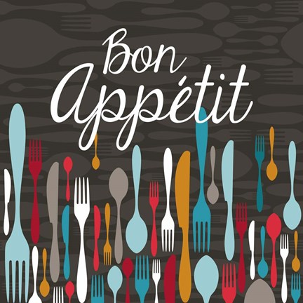 Framed Bon Appetit Cutlery Grey Print