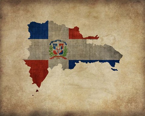 Framed Map with Flag Overlay Dominican Republic Print