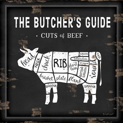 Framed Butcher&#39;s Guide Cow Print