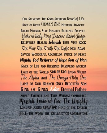 Framed Names of Jesus Ocean Sunset Print