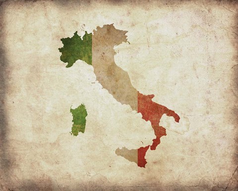 Framed Map with Flag Overlay Italy Print