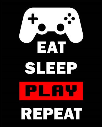 Framed Eat Sleep Game Repeat  - Black and Red Print