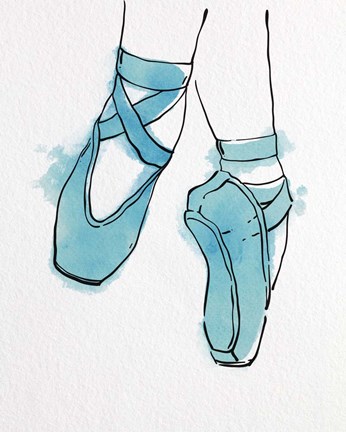 Framed Ballet Shoes En Pointe Blue Watercolor Part II Print
